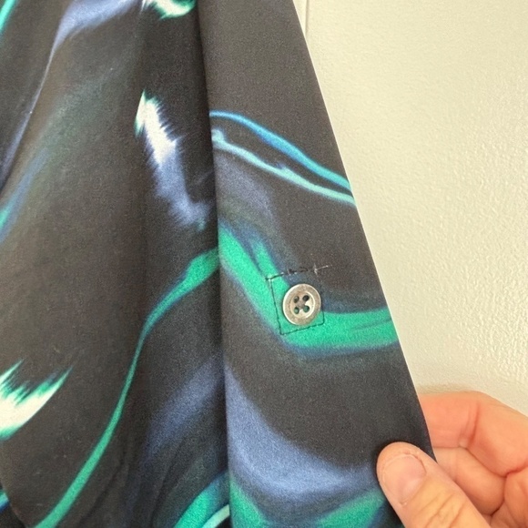 Calvin Klein abstract multi-colour Polyester blouse roll tab sleeve size L - Picture 12 of 15